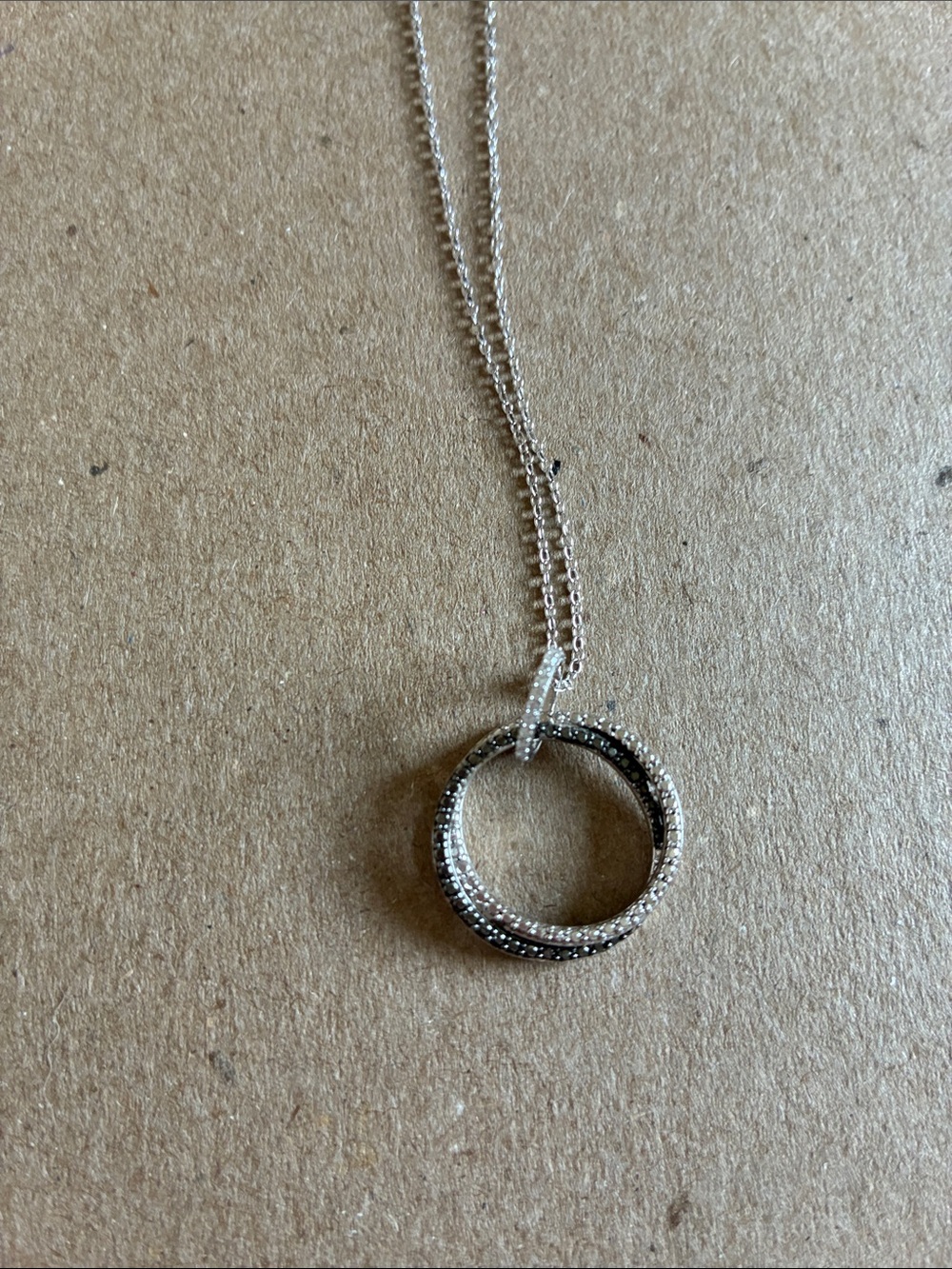 Silver Double-Ring Pendant Necklace - Sparkling Circle Design